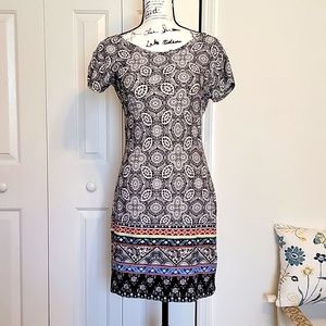 Derek Heart t shirt dress, black and white, multicolored, Sz Lg